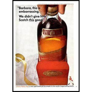 1965 Johnnie Walker Red Label Scotch Vintage Print Ad Christmas Gift Wall Art